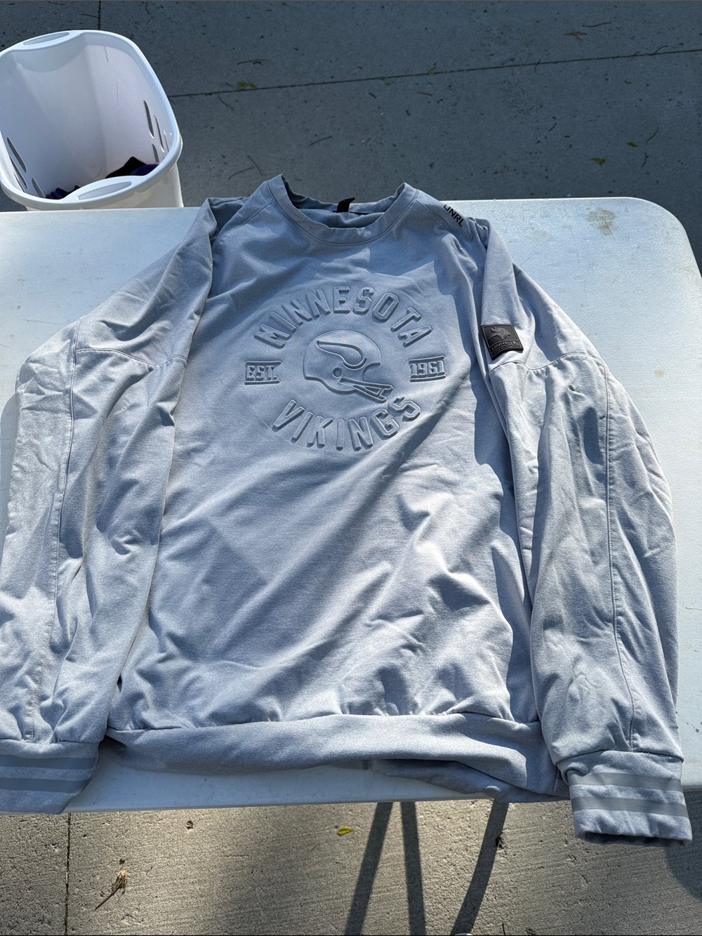 UNRL Minnesota Vikings Light Gray Embossed Logo Crewneck Sweatshirt